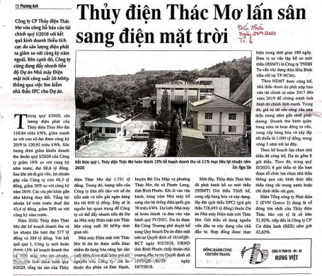 Báo Đấu thầu: Thủy điện Thác Mơ lấn sân sang điện mặt trời